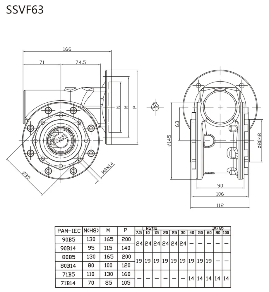 EP-SSVF63 SSVF stainless worm reducer dimension drawing