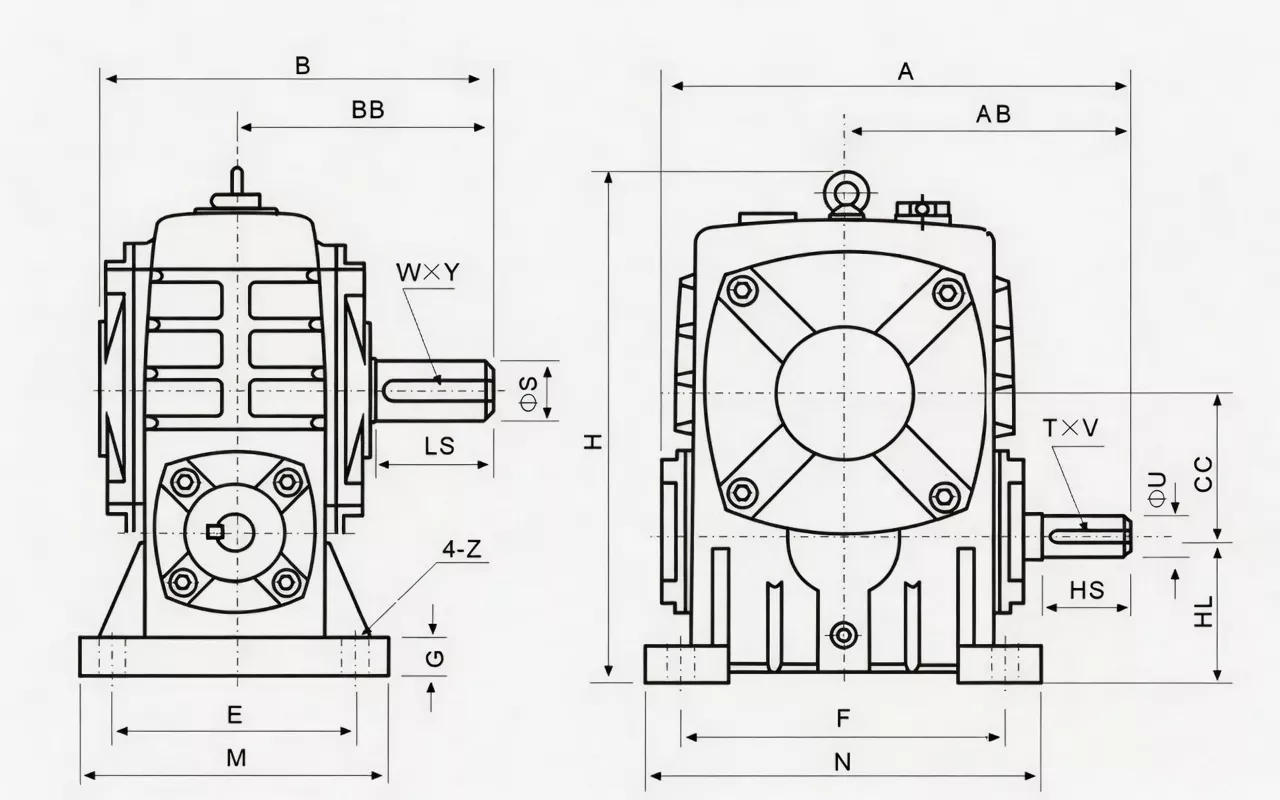 WPA worm gearbox dimension drawing specification
