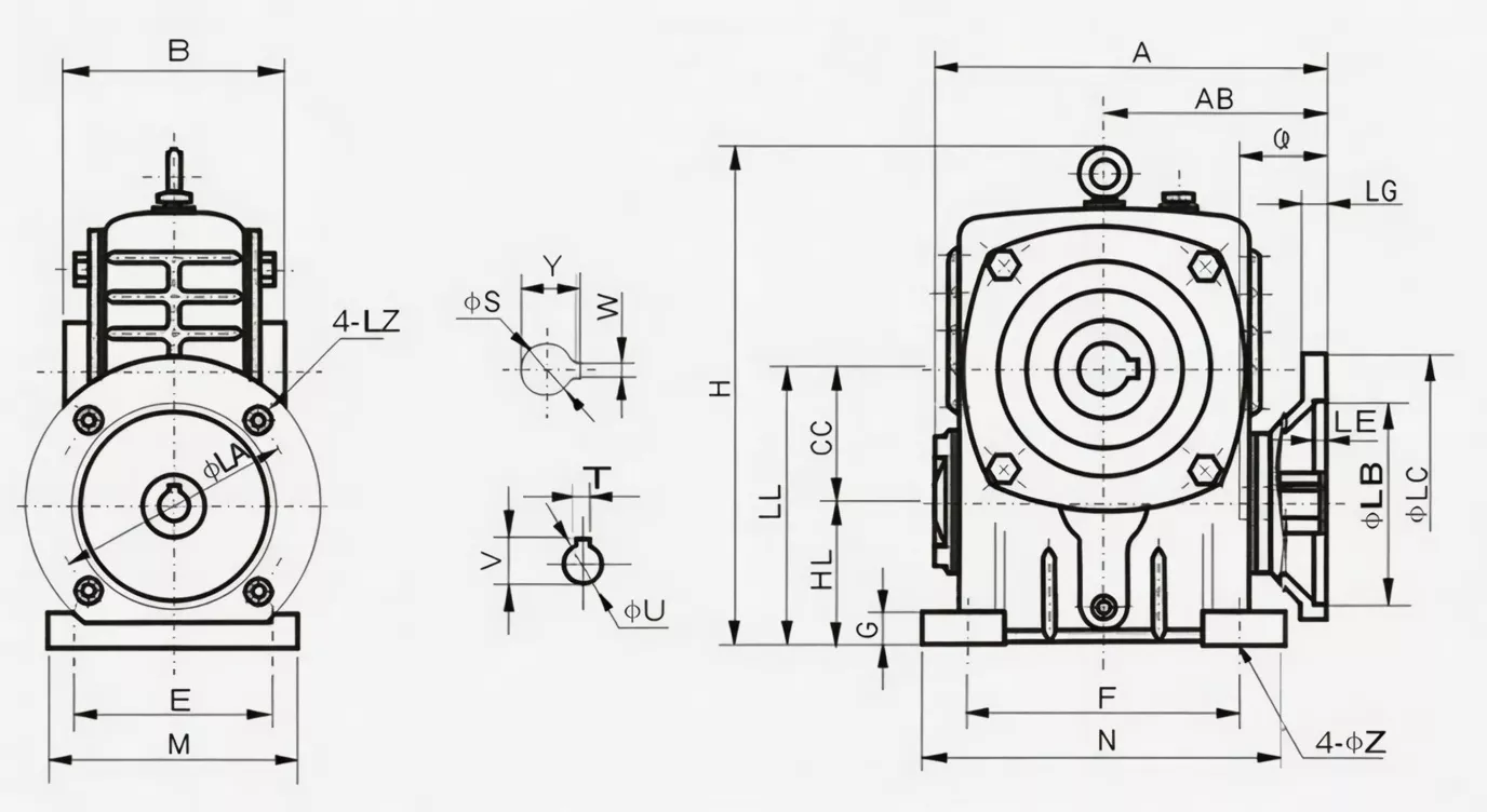 WPDKA worm gearbox dimension drawing specification