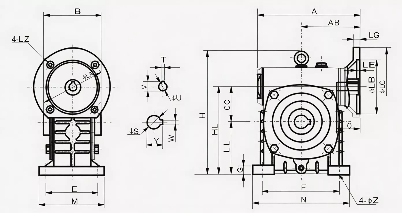 WPDKS worm gearbox dimension drawing specification