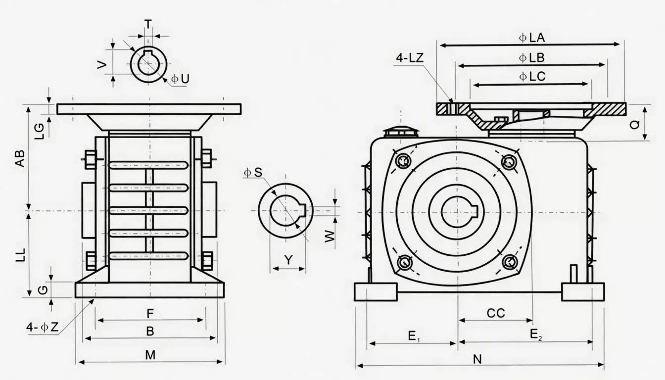 WPDKZ worm gearbox dimension drawing specification