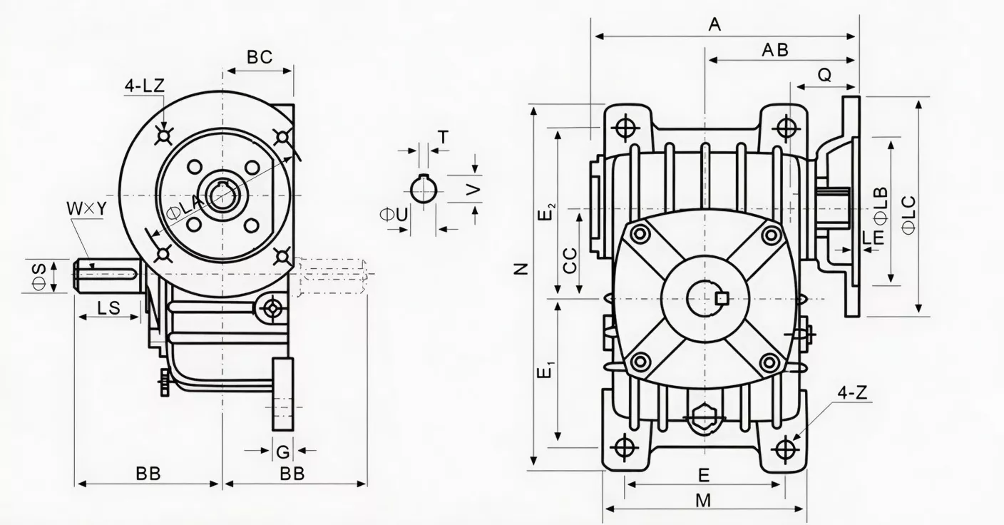 WPDX worm gearbox dimension drawing specification