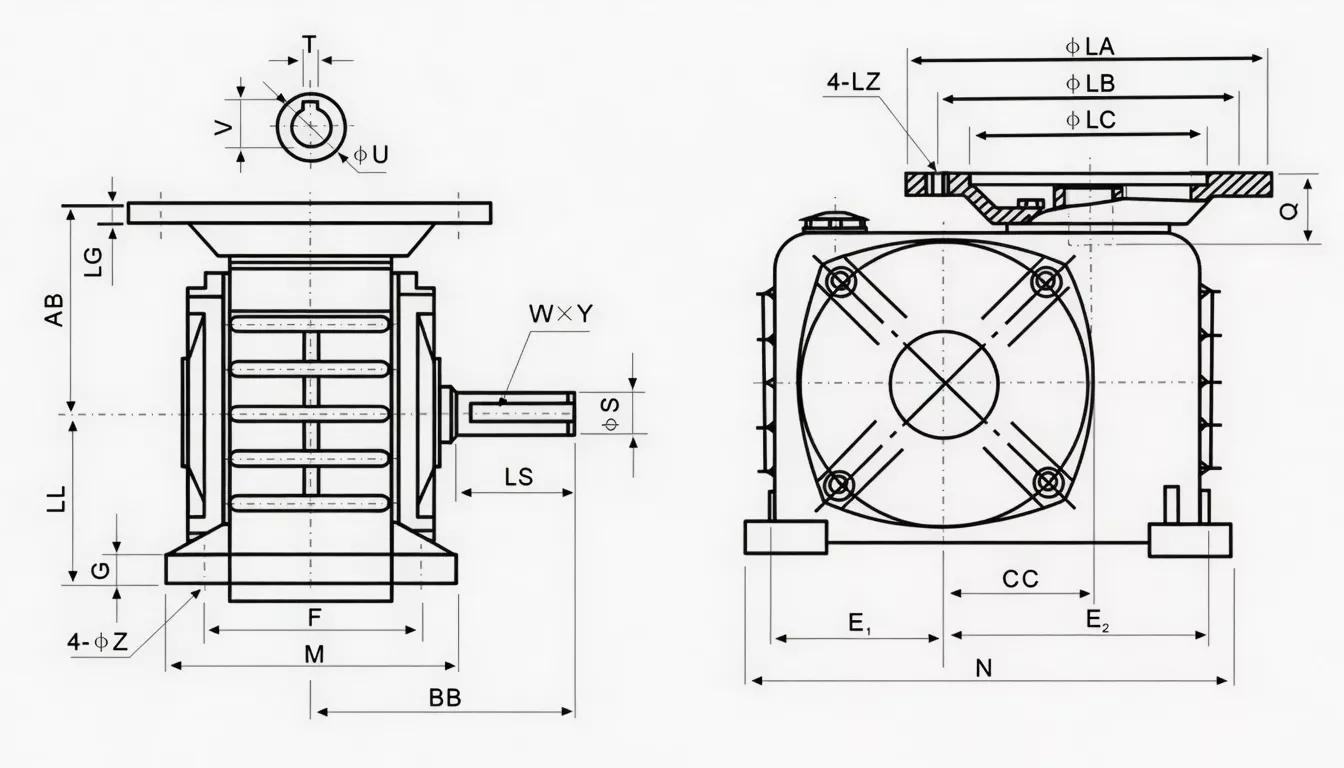 WPDZ worm gearbox dimension drawing specification