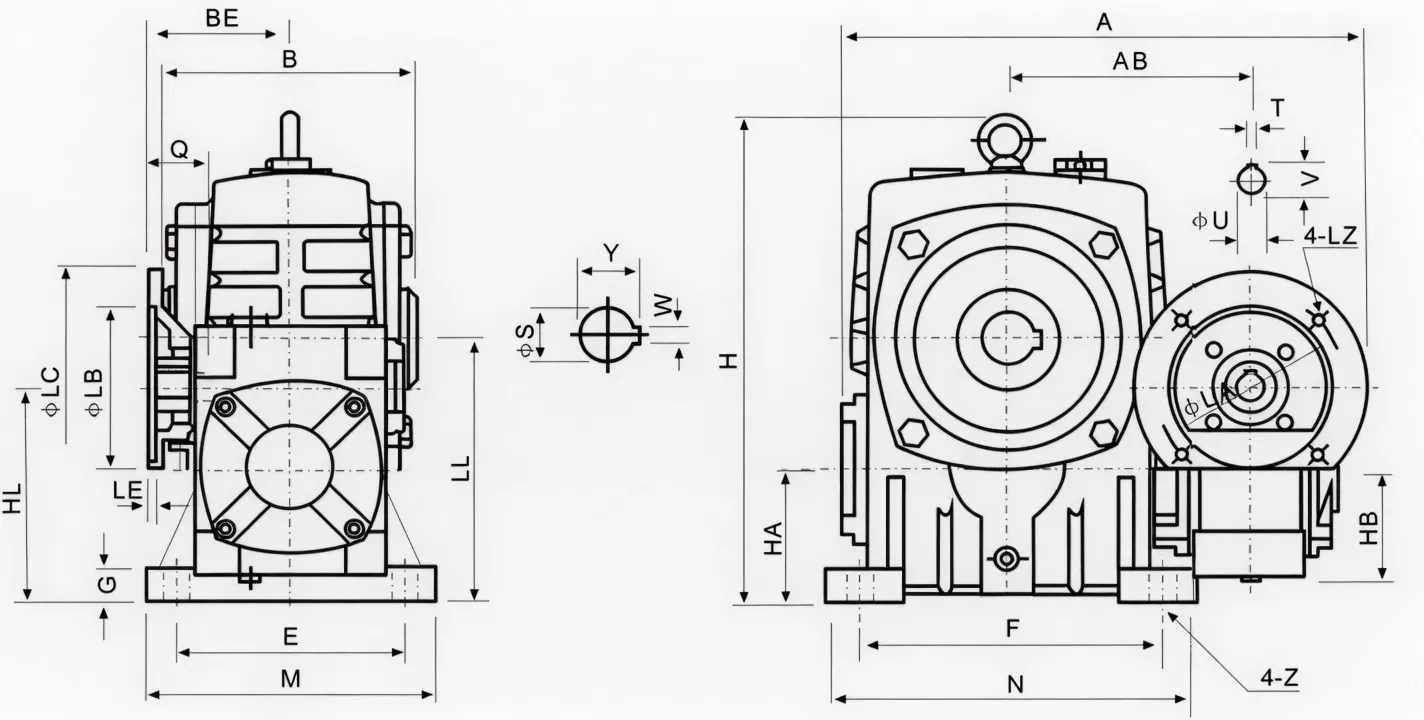 WPEDKA double speed worm gearbox dimension drawing