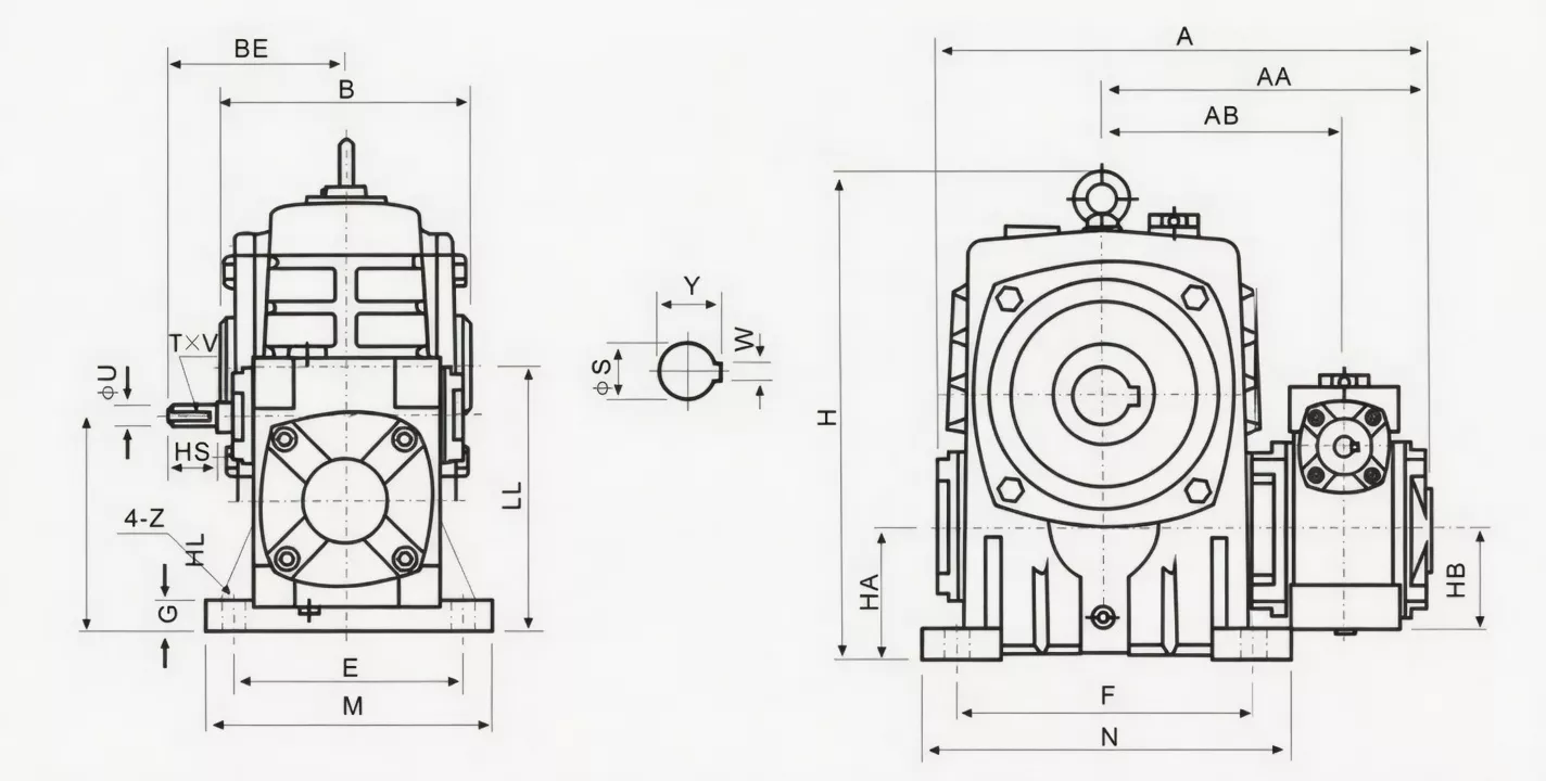 WPEKA double speed worm gearbox dimension drawing