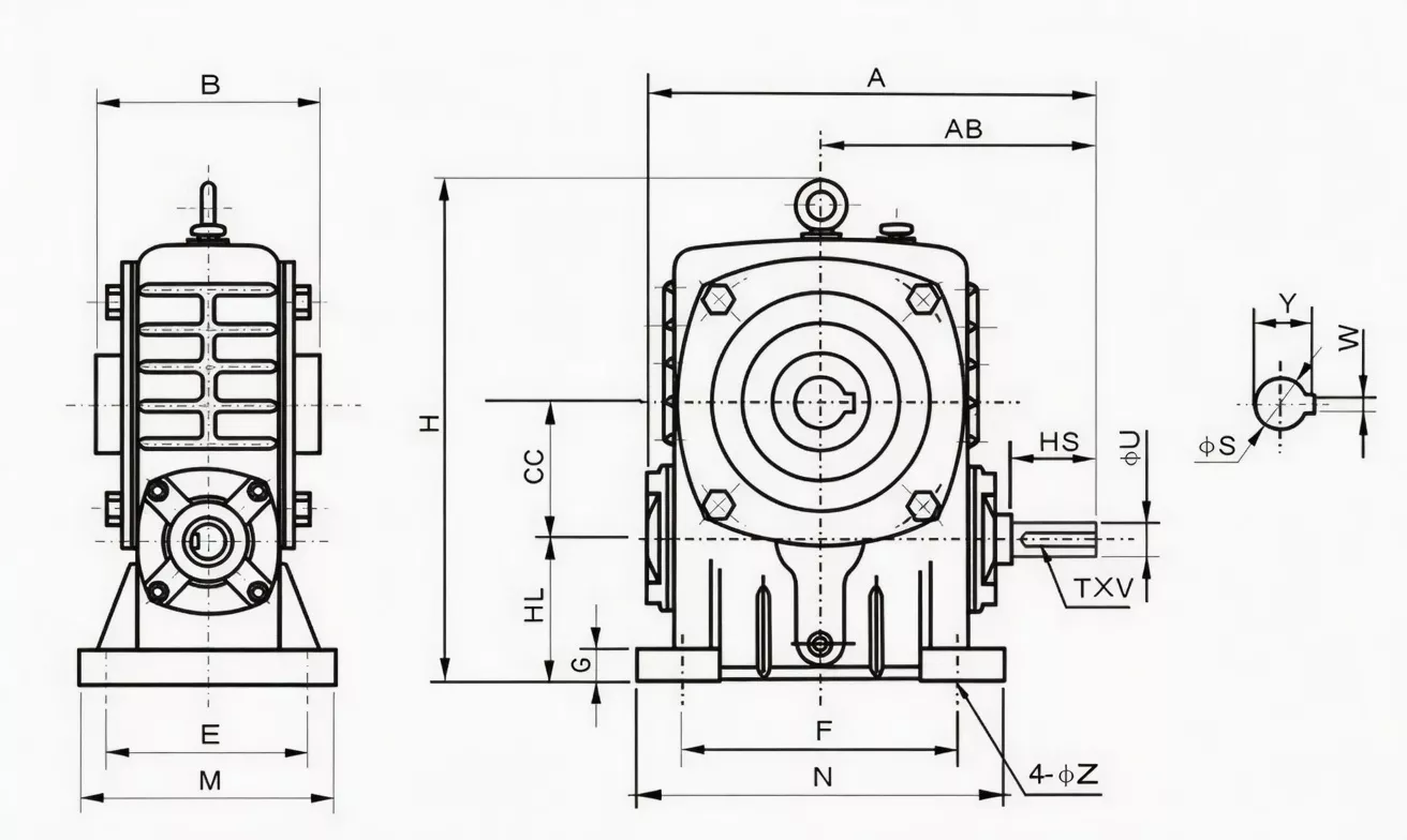 WPKA worm gearbox dimension drawing specification