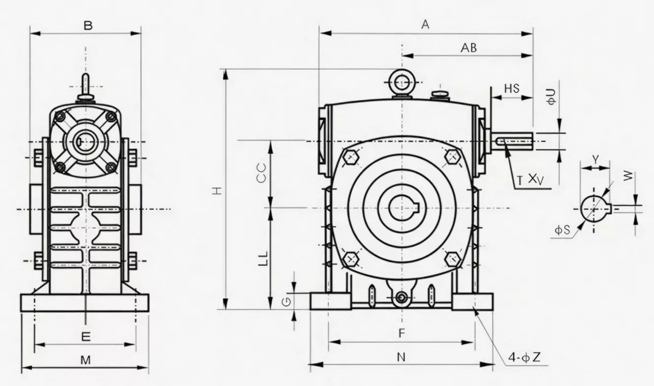 WPKS worm gearbox dimension drawing specification