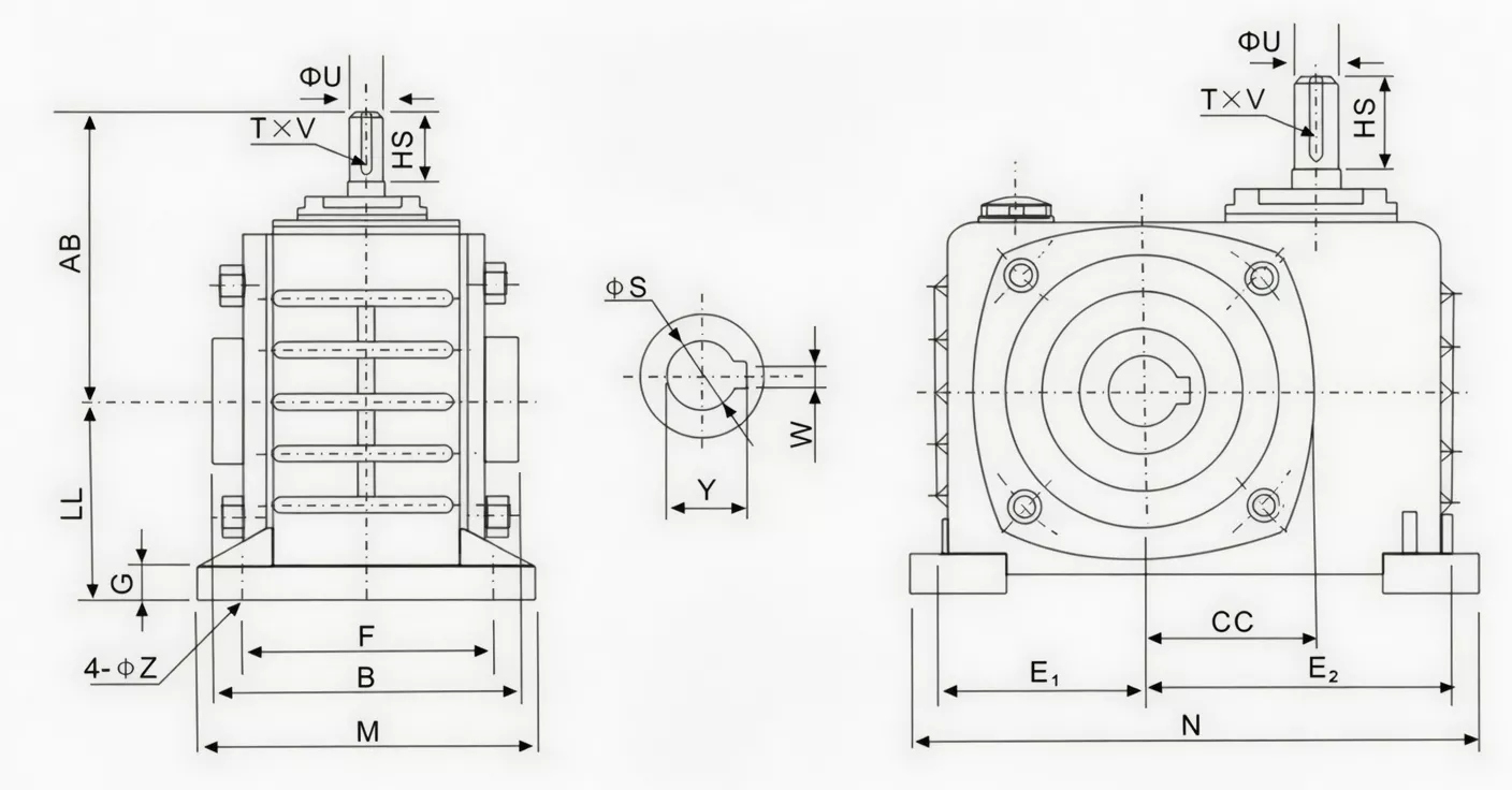 WPKZ worm gearbox dimension drawing specification
