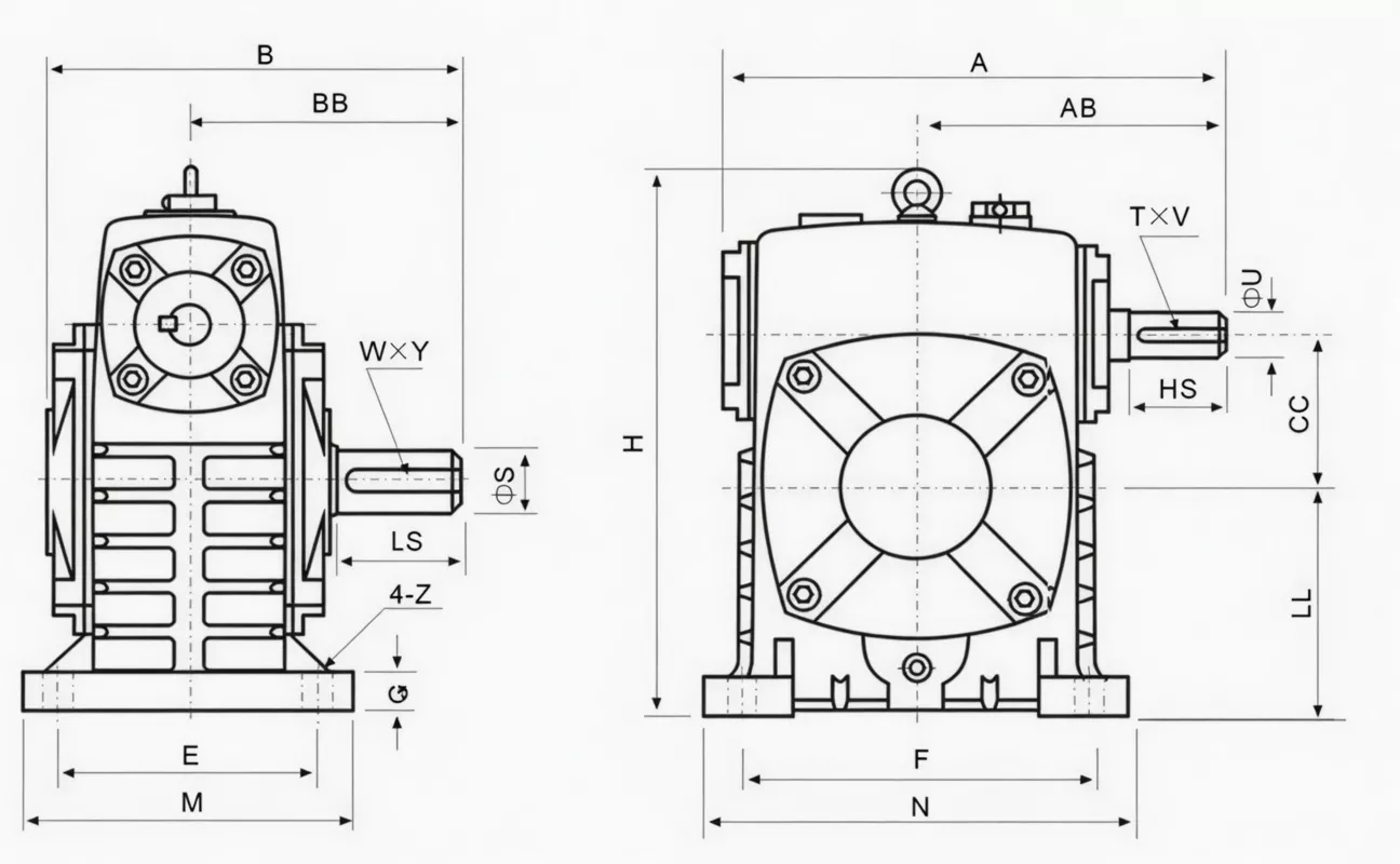 WPS worm gearbox dimension drawing specification