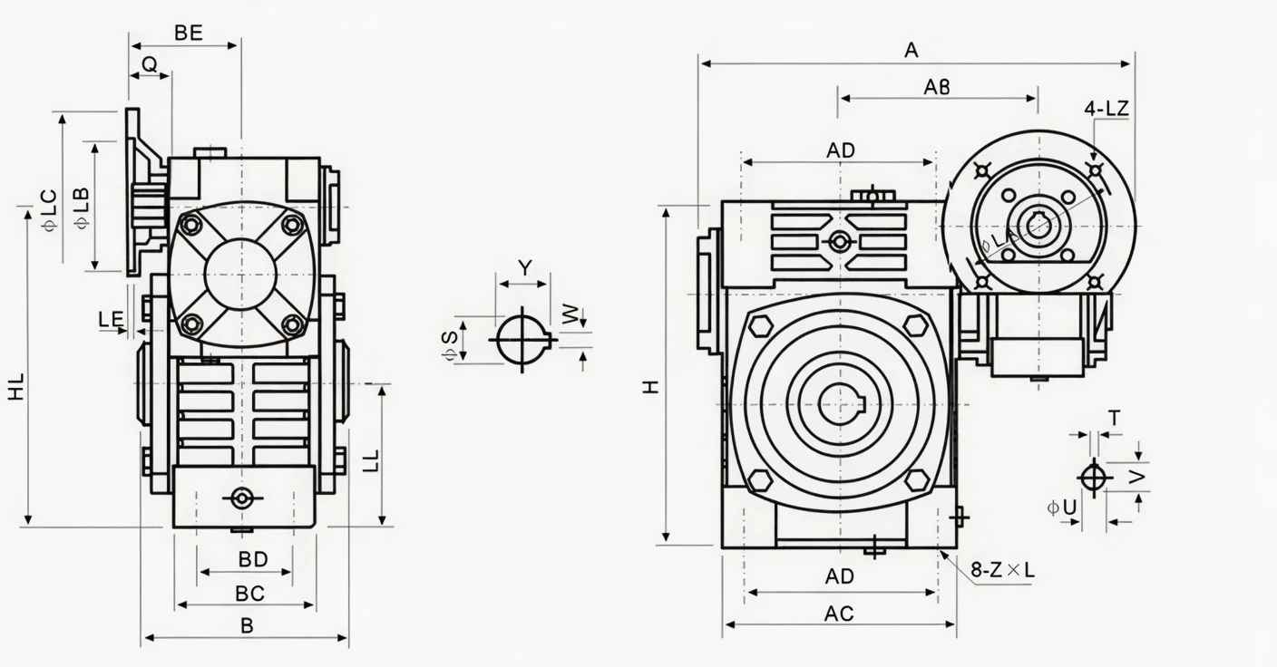 WPWEDK double speed worm gearbox dimension drawing