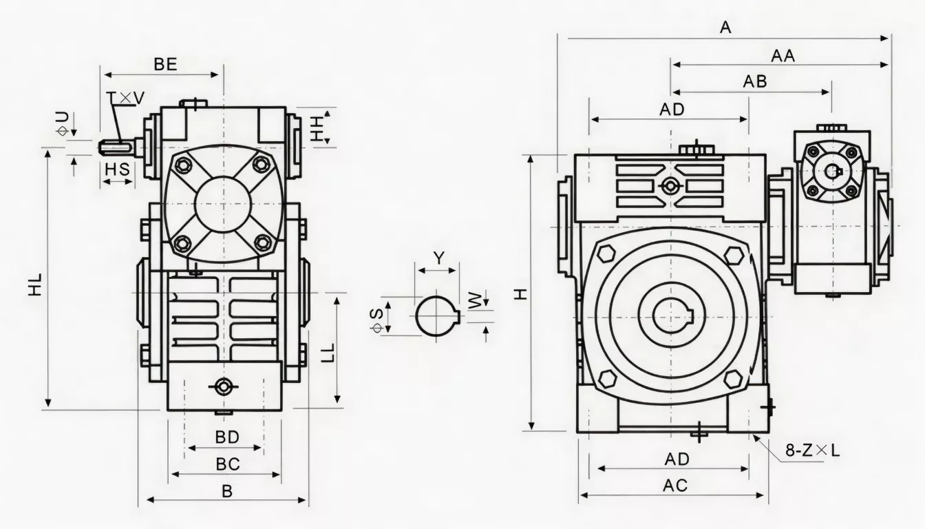 WPWEK double speed worm gearbox dimension drawing