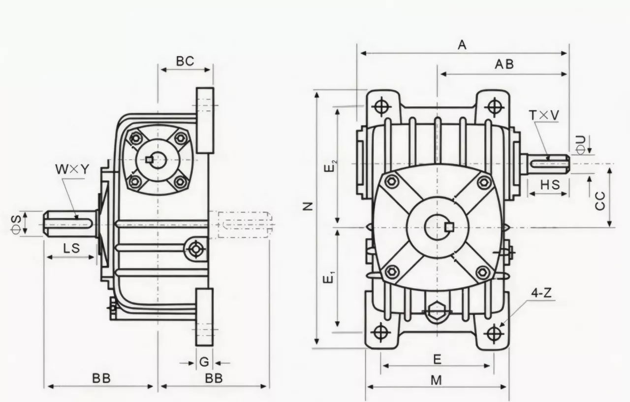 WPX worm gearbox dimension drawing specification