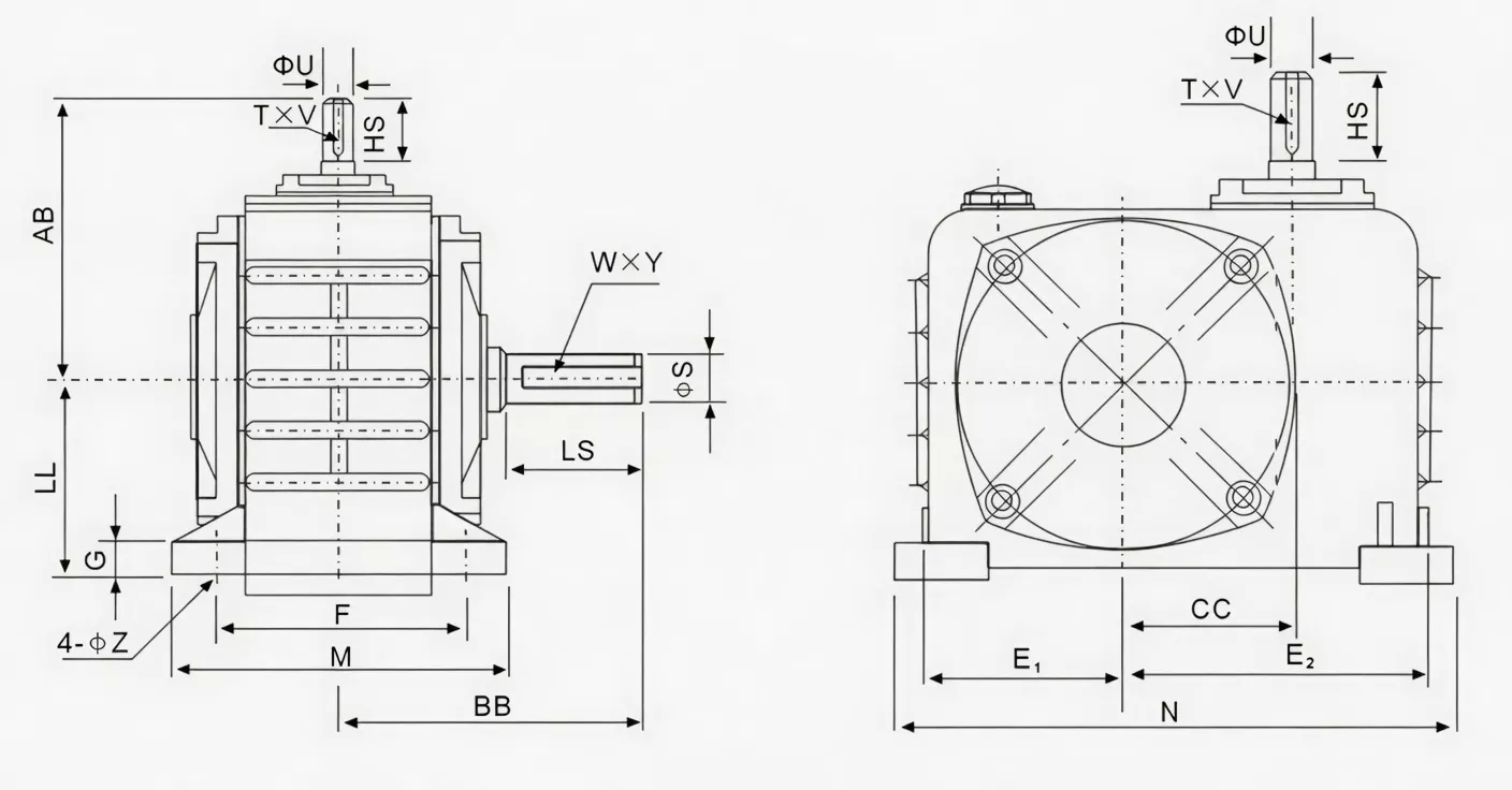 WPZ worm gearbox dimension drawing specification