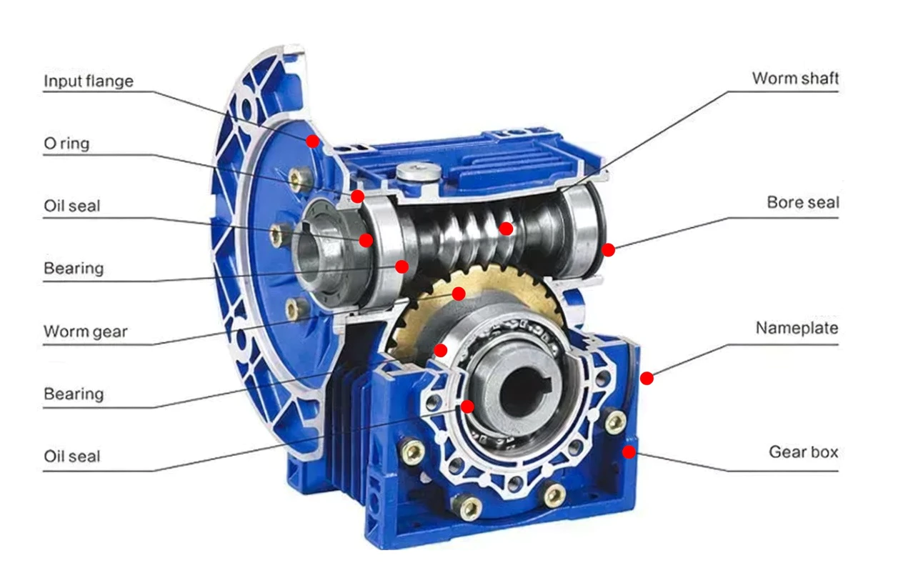 NMRV-E030 aluminium worm gearbox internal structure
