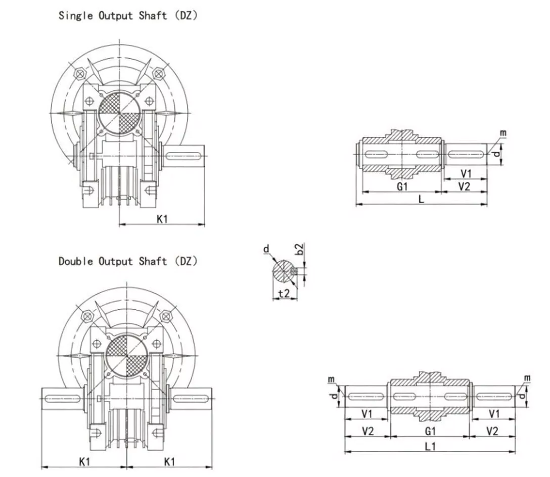 NMRV-E030 coaxial output shaft detail