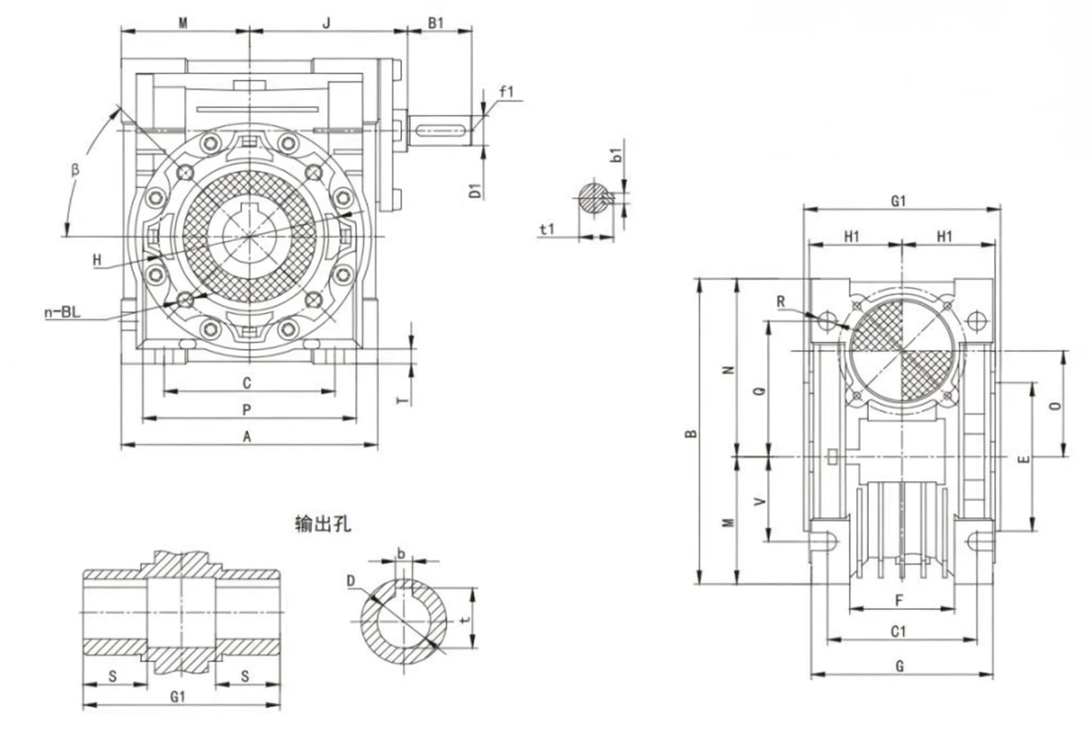 EP-NRV130 worm gear speed reducer specification drawing
