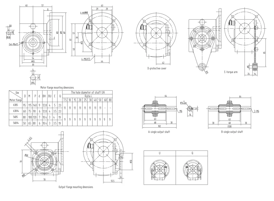 EP-GMSS30 GMSS stainless worm reducer installation dimension drawing