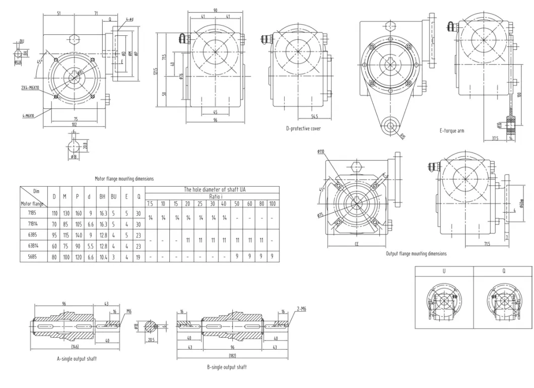 EP-GMSS40 GMSS stainless worm reducer installation dimension drawing