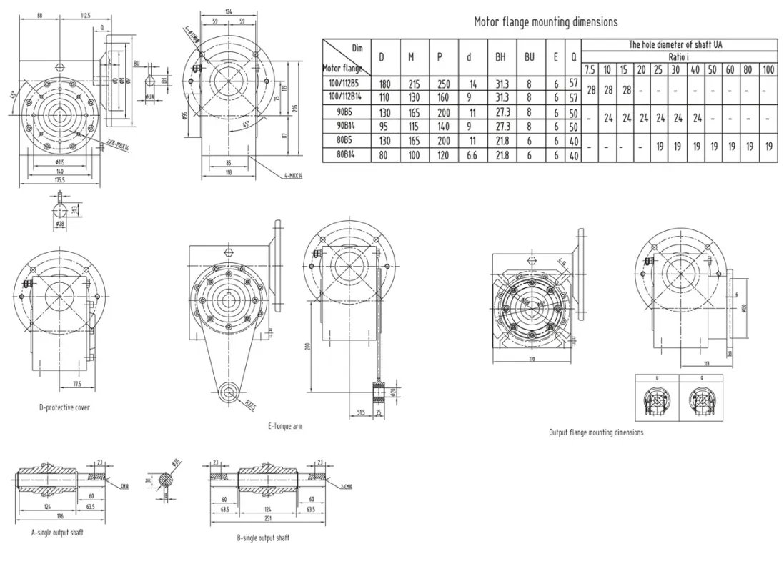 EP-GMSS75 GMSS stainless worm reducer installation dimension drawing